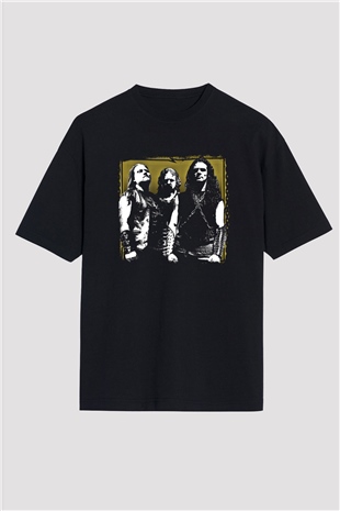 Hellhammer Baskılı Unisex Siyah Oversize Tişört