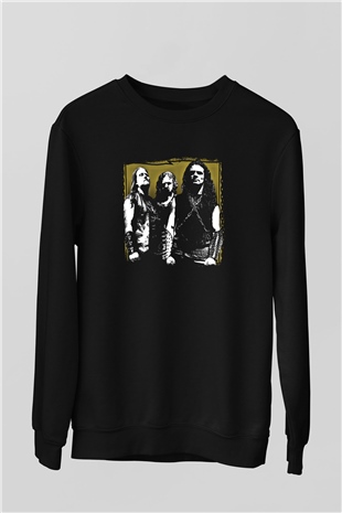 Hellhammer Baskılı Unisex Siyah Sweatshirt