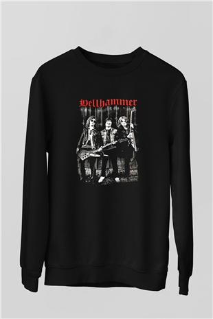 Hellhammer Baskılı Unisex Siyah Sweatshirt