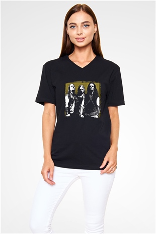 Hellhammer Baskılı Unisex Siyah V Yaka Tişört