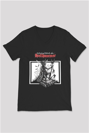 Hellhammer Siyah Unisex V Yaka Tişört T-Shirt