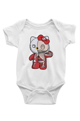 Hello Kity Half Skeleton Baskılı Unisex Beyaz Bebek Body - Zıbın