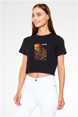 Helloween Baskılı Unisex Siyah Crop Top Tişört