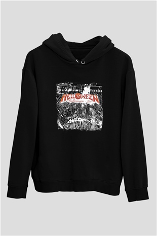 Helloween Baskılı Unisex Siyah Hoodie