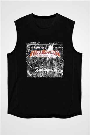 Helloween Baskılı Unisex Siyah Kolsuz Tişört