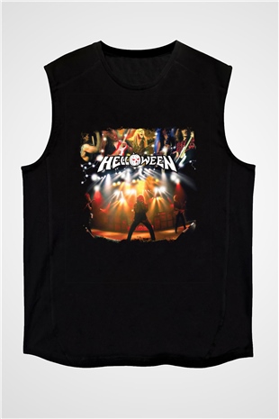 Helloween Baskılı Unisex Siyah Kolsuz Tişört