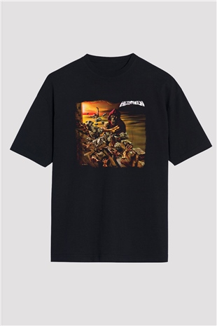 Helloween Baskılı Unisex Siyah Oversize Tişört