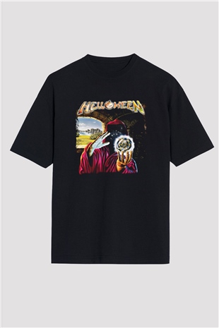 Helloween Baskılı Unisex Siyah Oversize Tişört