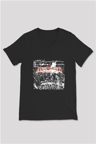 Helloween Baskılı Unisex Siyah V Yaka Tişört