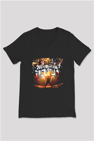 Helloween Baskılı Unisex Siyah V Yaka Tişört