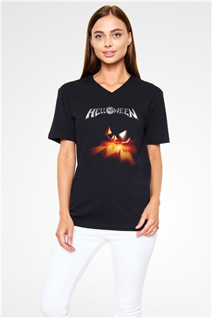 Helloween Siyah Unisex V Yaka Tişört