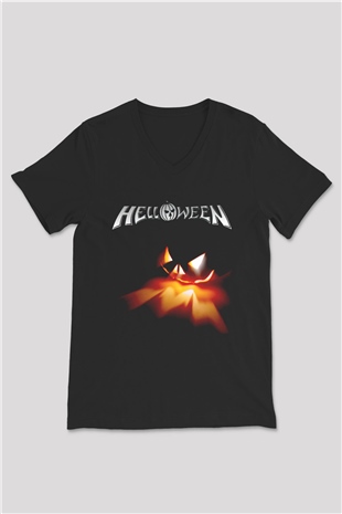 Helloween Siyah Unisex V Yaka Tişört