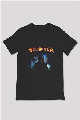 Helloween Siyah Unisex V Yaka Tişört