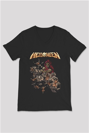 Helloween Siyah Unisex V Yaka Tişört
