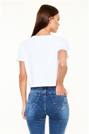 Hellyeah Baskılı Unisex Beyaz Crop Top Tişört