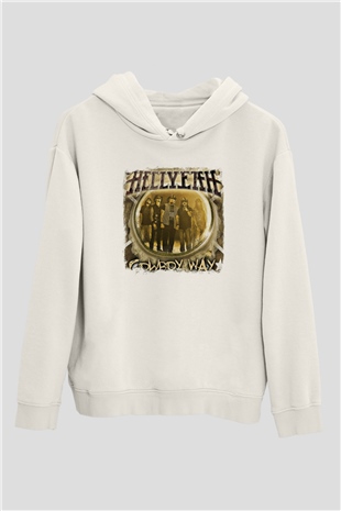 Hellyeah Baskılı Unisex Beyaz Hoodie