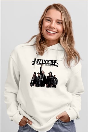 Hellyeah Baskılı Unisex Beyaz Hoodie