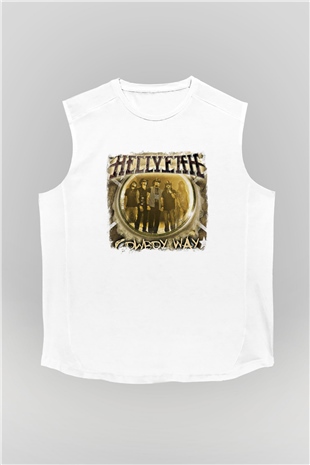 Hellyeah Baskılı Unisex Beyaz Kolsuz Tişört