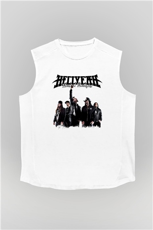 Hellyeah Baskılı Unisex Beyaz Kolsuz Tişört