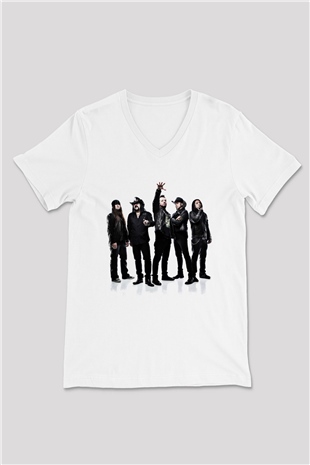 Hellyeah Baskılı Unisex Beyaz V Yaka Tişört