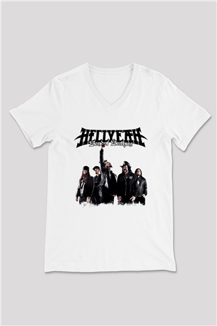 Hellyeah Baskılı Unisex Beyaz V Yaka Tişört