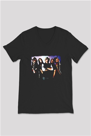 Hellyeah Baskılı Unisex Siyah V Yaka Tişört