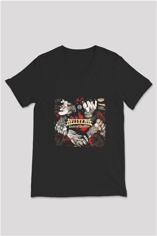 Hellyeah Baskılı Unisex Siyah V Yaka Tişört
