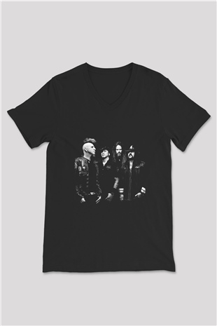 Hellyeah Baskılı Unisex Siyah V Yaka Tişört