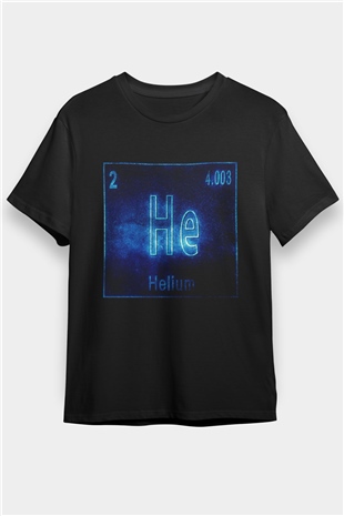 Helyum Atom Numarası Baskılı Unisex Siyah Tişört