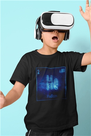 Helyum Atom Numarası Baskılı Unisex Siyah Çocuk Tişört