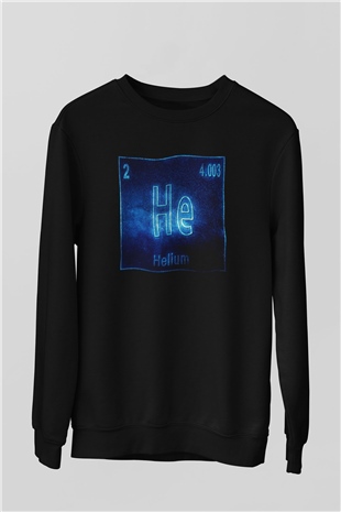 Helyum Atom Numarası Baskılı Unisex Siyah Sweatshirt