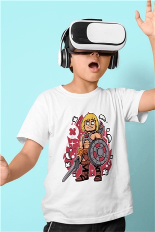 Heman Baskılı Unisex Beyaz Çocuk Tişört