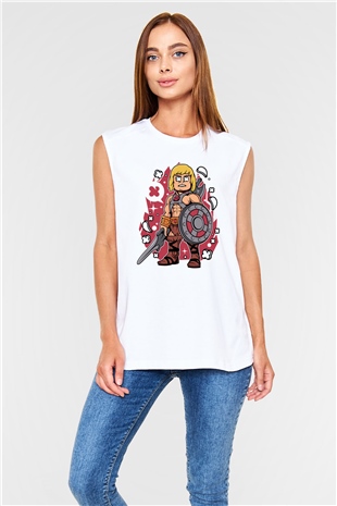 Heman Baskılı Unisex Beyaz Kolsuz Tişört