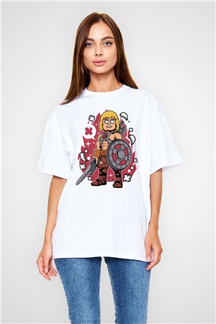 He-Man Baskılı Unisex Beyaz Oversize Tişört