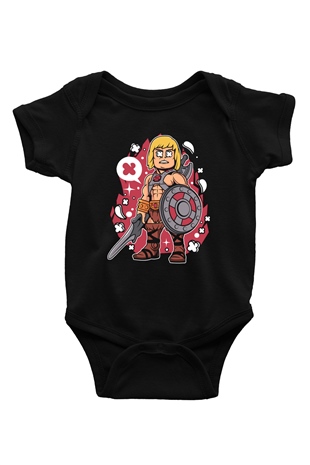 Heman Baskılı Unisex Siyah Bebek Body - Zıbın