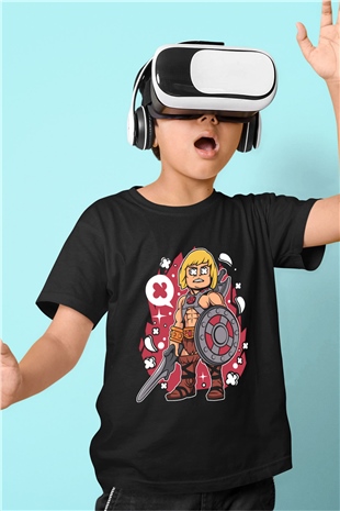 Heman Baskılı Unisex Siyah Çocuk Tişört