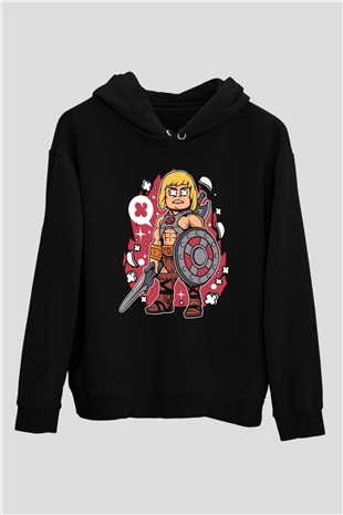 Heman Baskılı Unisex Siyah Hoodie