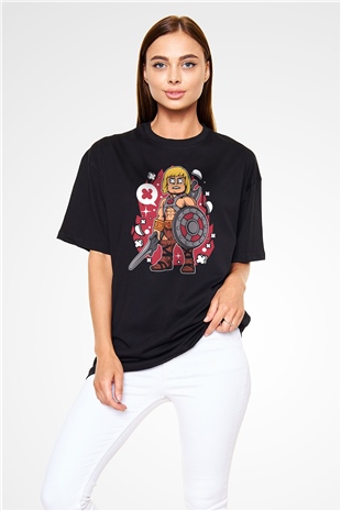He-Man Baskılı Unisex Siyah Oversize Tişört