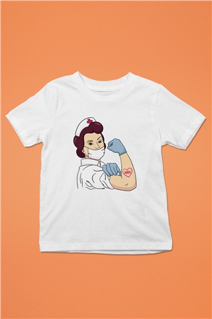 Hemşire Beyaz Unisex Çocuk Tişört