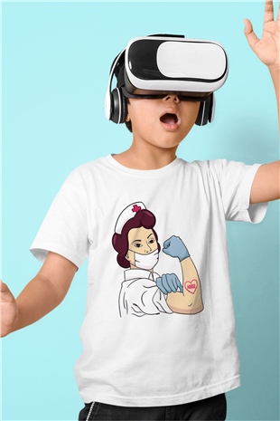 Hemşire Beyaz Unisex Çocuk Tişört