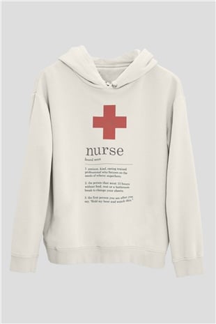 Hemşire Beyaz Unisex Kapüşonlu Sweatshirt