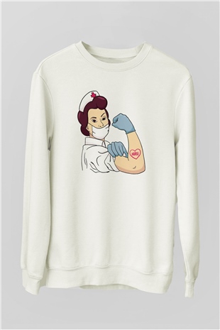 Hemşire Beyaz Unisex Sweatshirt