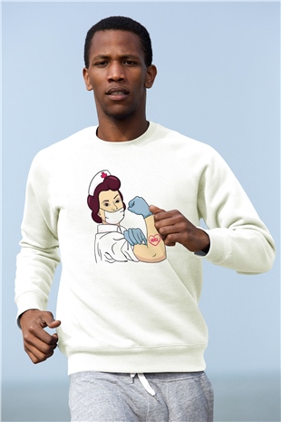 Hemşire Beyaz Unisex Sweatshirt