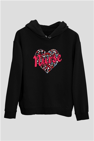 Hemşire Siyah Unisex Kapüşonlu Sweatshirt