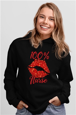 Hemşire Siyah Unisex Kapüşonlu Sweatshirt