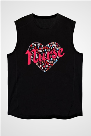 Hemşire Siyah Unisex Kolsuz Tişört