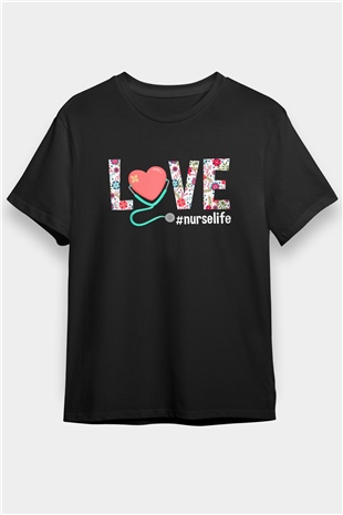 Hemşire Siyah Unisex Tişört T-Shirt - TişörtFabrikası