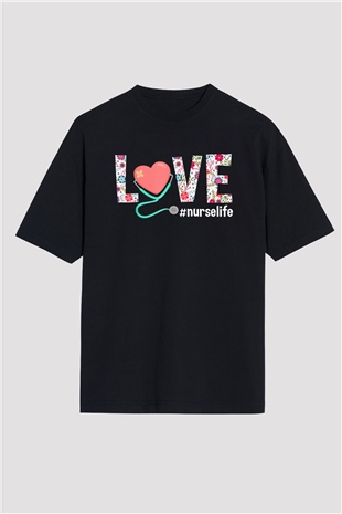 Hemşire Siyah Oversize Tişört Oversize T-shirt - TişörtFabrikası