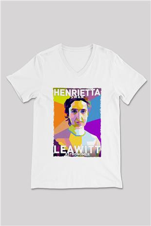 Henrietta Swan Leavitt Baskılı Unisex V Yaka Beyaz Tişört - Tshirt