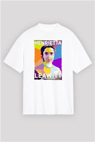 Henrietta Swan Leavitt Baskılı Unisex Oversize Beyaz Tişört - Tshirt